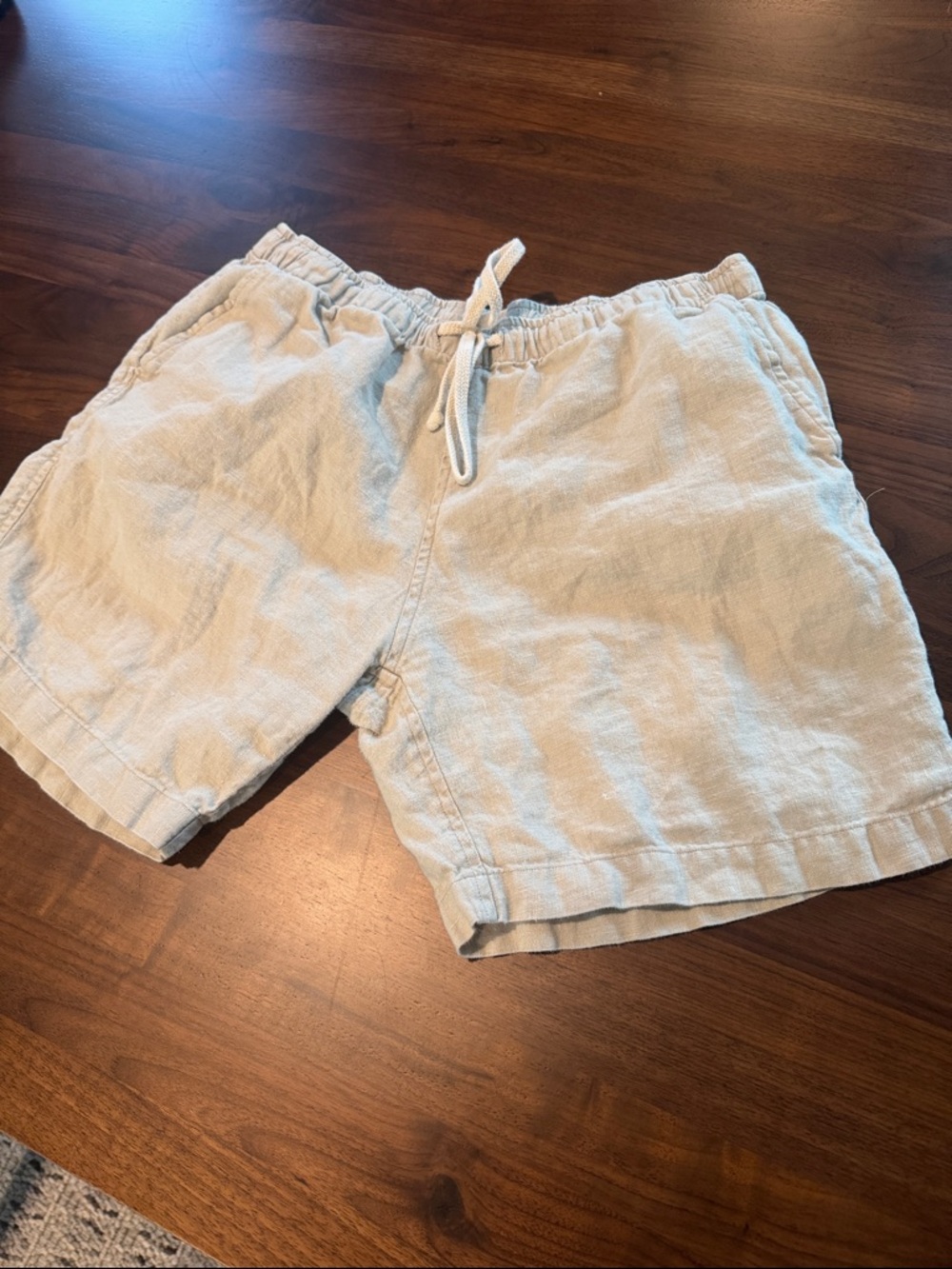 Men's Flat Front Casual Drawstring Shorts - Light Beige